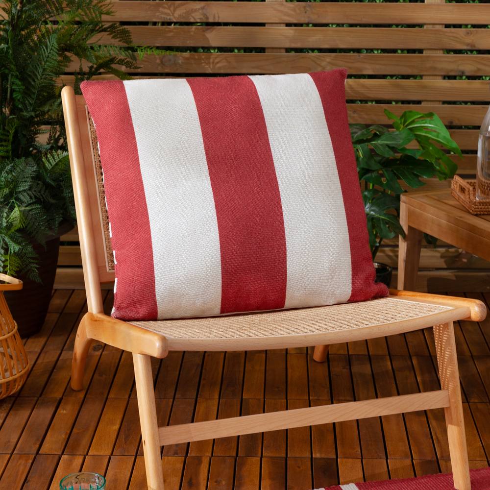 Furn Deck Stripe Woven Outdoor Cushion in Red