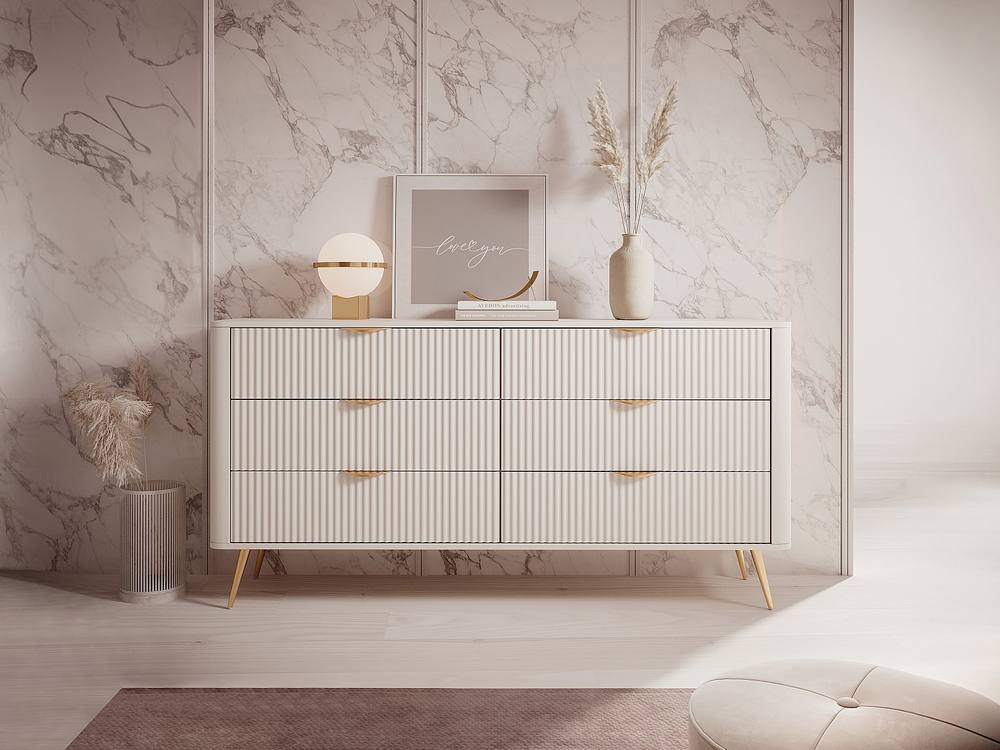 Vente-unique 6 - Drawer Chest - Beige & Gold - ELONARIA By Pascal Morabito
