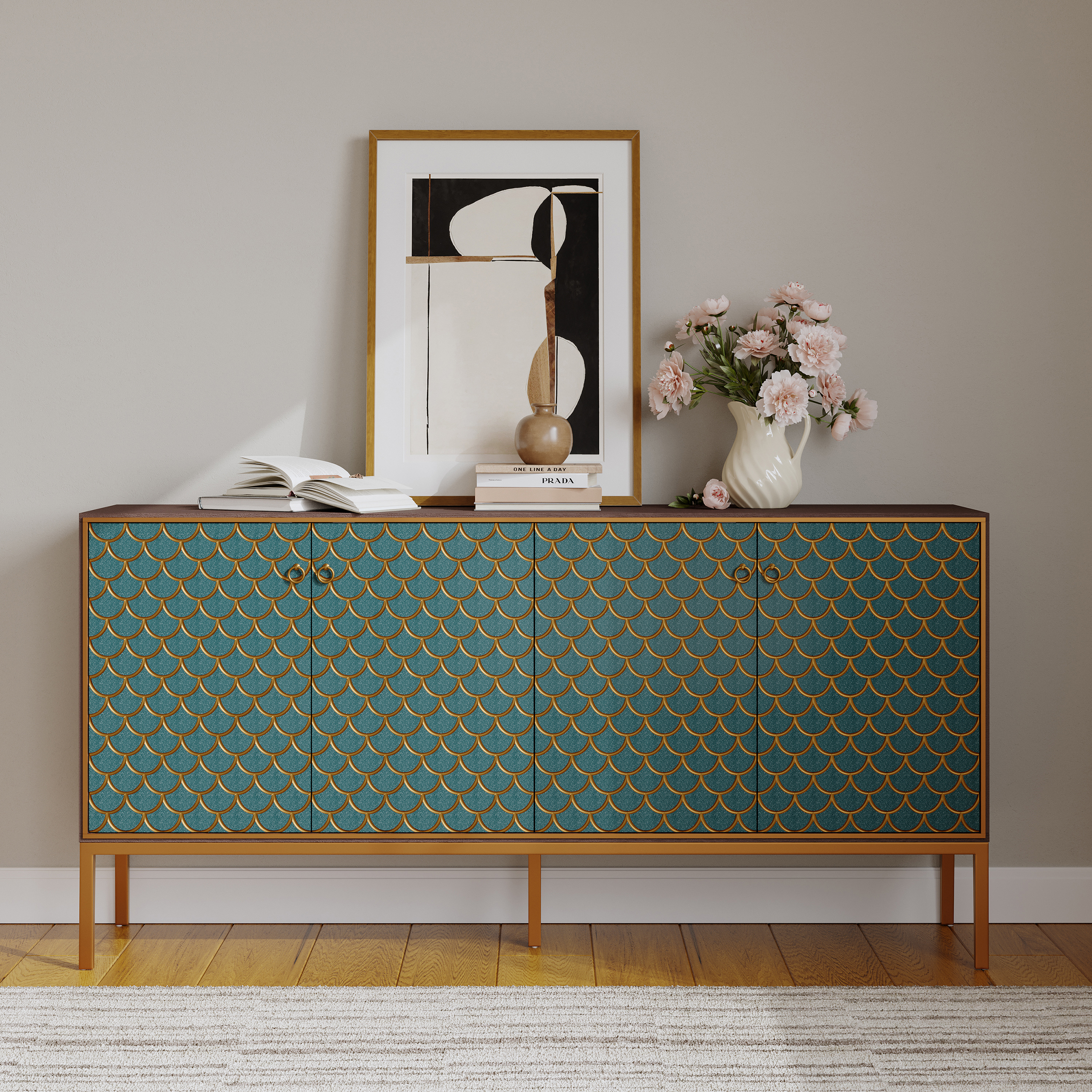 183cm Modern Sideboards and Buffets in Brown with 4 Doors and Adjustable Shelves