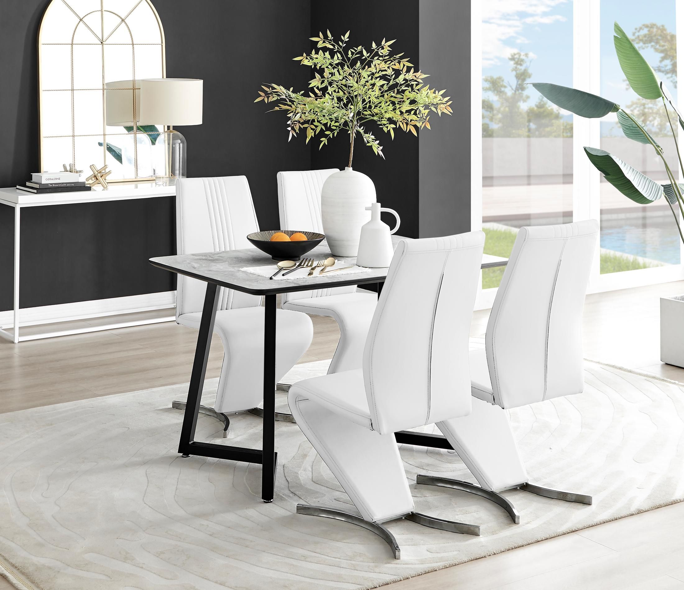 FurnitureboxUK Carson White Marble Effect Dining Table & 4 Willow Chairs