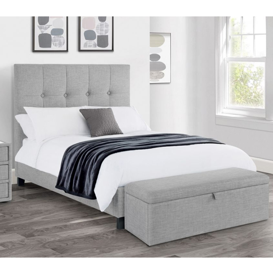 Baylin Linen Fabric Upholstered Super King Size Bed In Light Grey