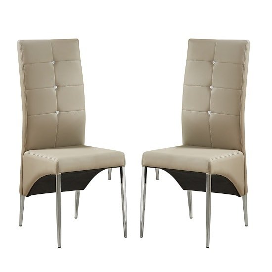 Vesta Studded Dining Chair In Taupe Faux Leather In A Pair