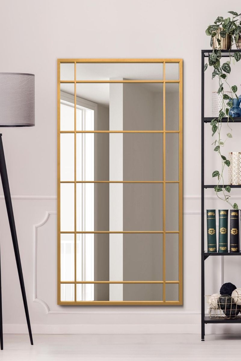 MirrorOutlet Gold Metal Framed Window Wall or Leaner Mirror 63" X 31" (160 X 80CM)