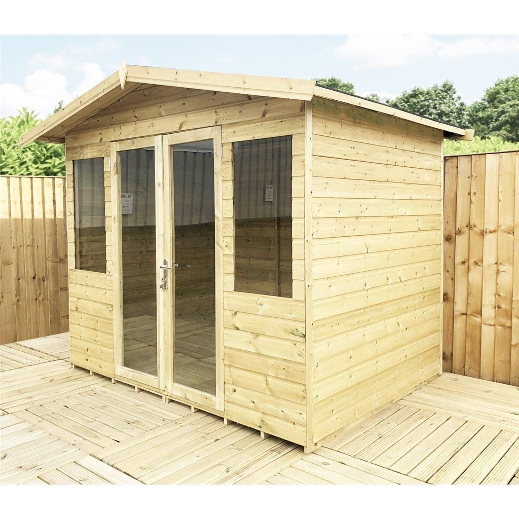 Marlborough 8x12 Pressure Treated Apex Summerhouse with Long Windows & Verandah in Natural 3
