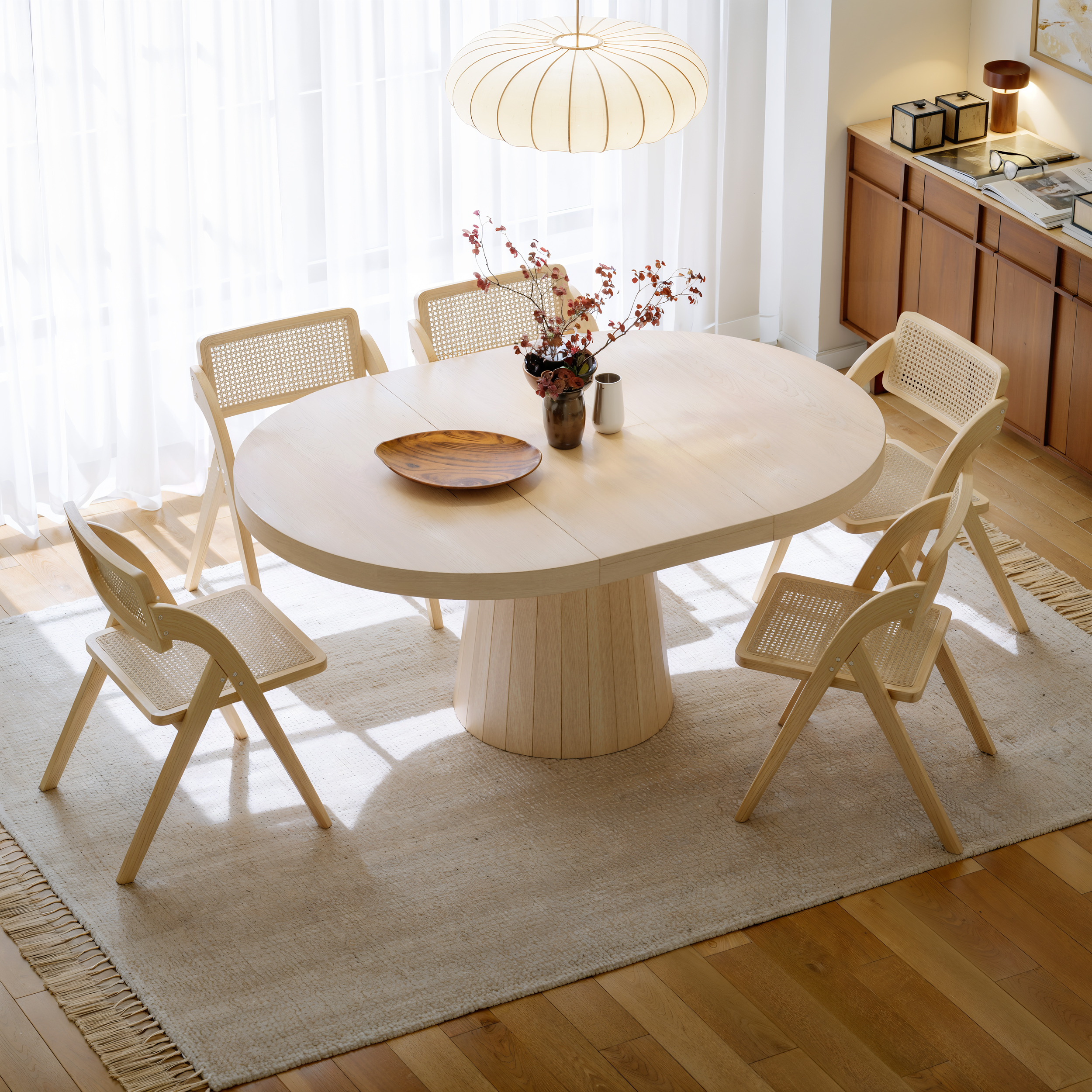 Japandi Extendable Dining Table 100 - 140 cm Whitewash 6-Seater Oval&Round Table