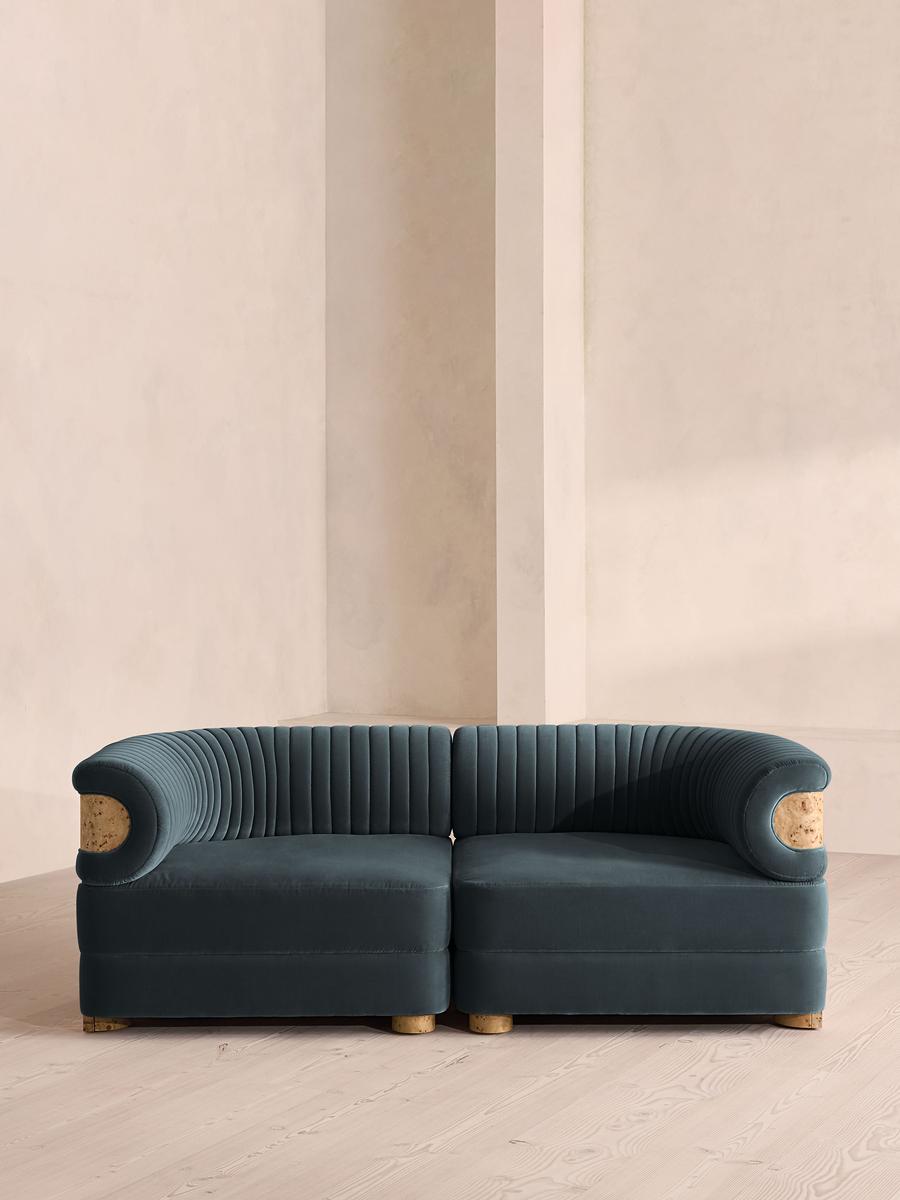 Caleb Modular Three Seater Sofa, Velvet, Grey Blue, Blonde Burl