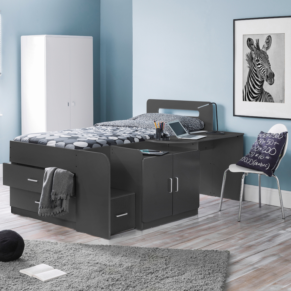 Cookie Anthracite Wooden Cabin Bed Frame - 3ft Single
