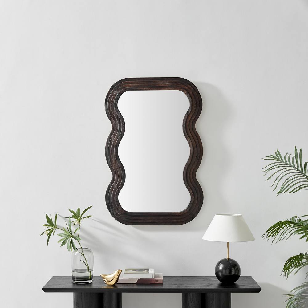 FurnitureboxUK Liora Walnut Wood Medium 90x60cm Rectangle Wavy Wall Mirror