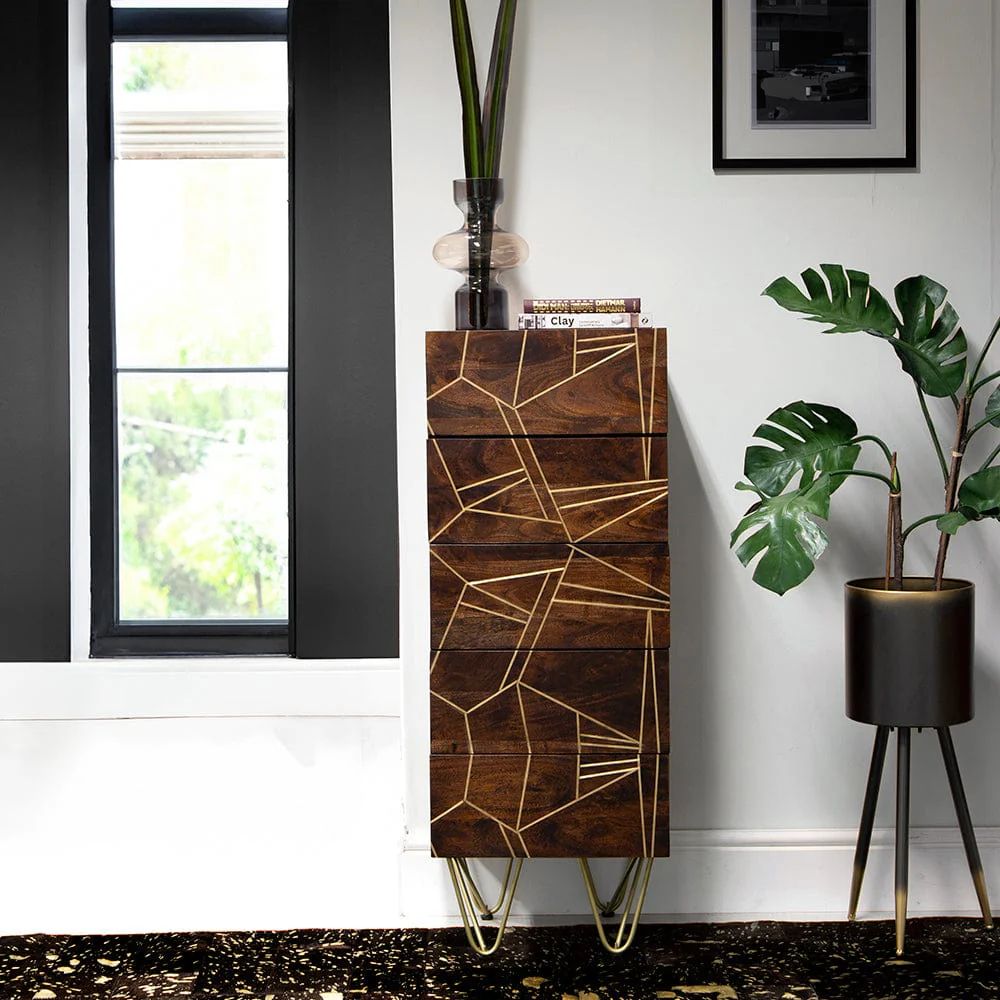 IH Design Jusleen Solid Mango Wood Tall Chest Of Drawers in Brown