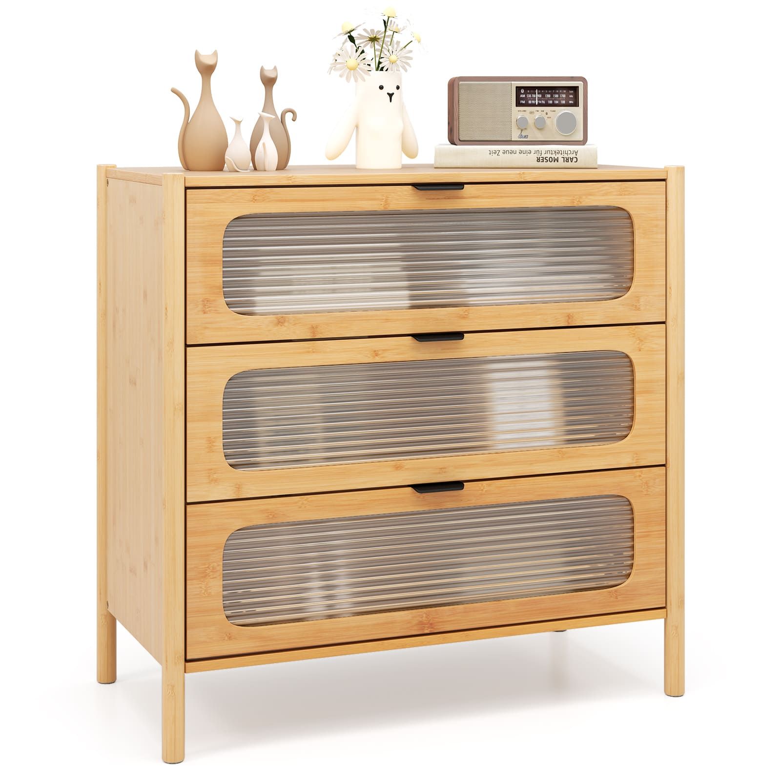Costway 3-Drawer Dresser Mid Century Modern Chest of Drawers in Natural