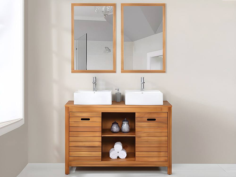 Vente-unique Rectangular Mirror With Acacia Wood Surround - 90 X 60 Cm - SEPANG in Walnut