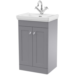 Classique Satin Grey Floor Standing 2-Door Vanity & Basin 1 Tap Hole - 865 x 530mm