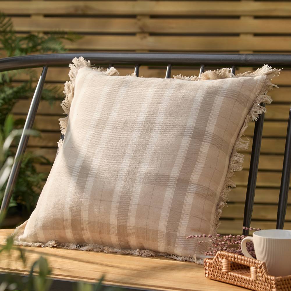 Voyage Maison Arrochar Tartan Woven Indoor/Outdoor Cushion in Beige