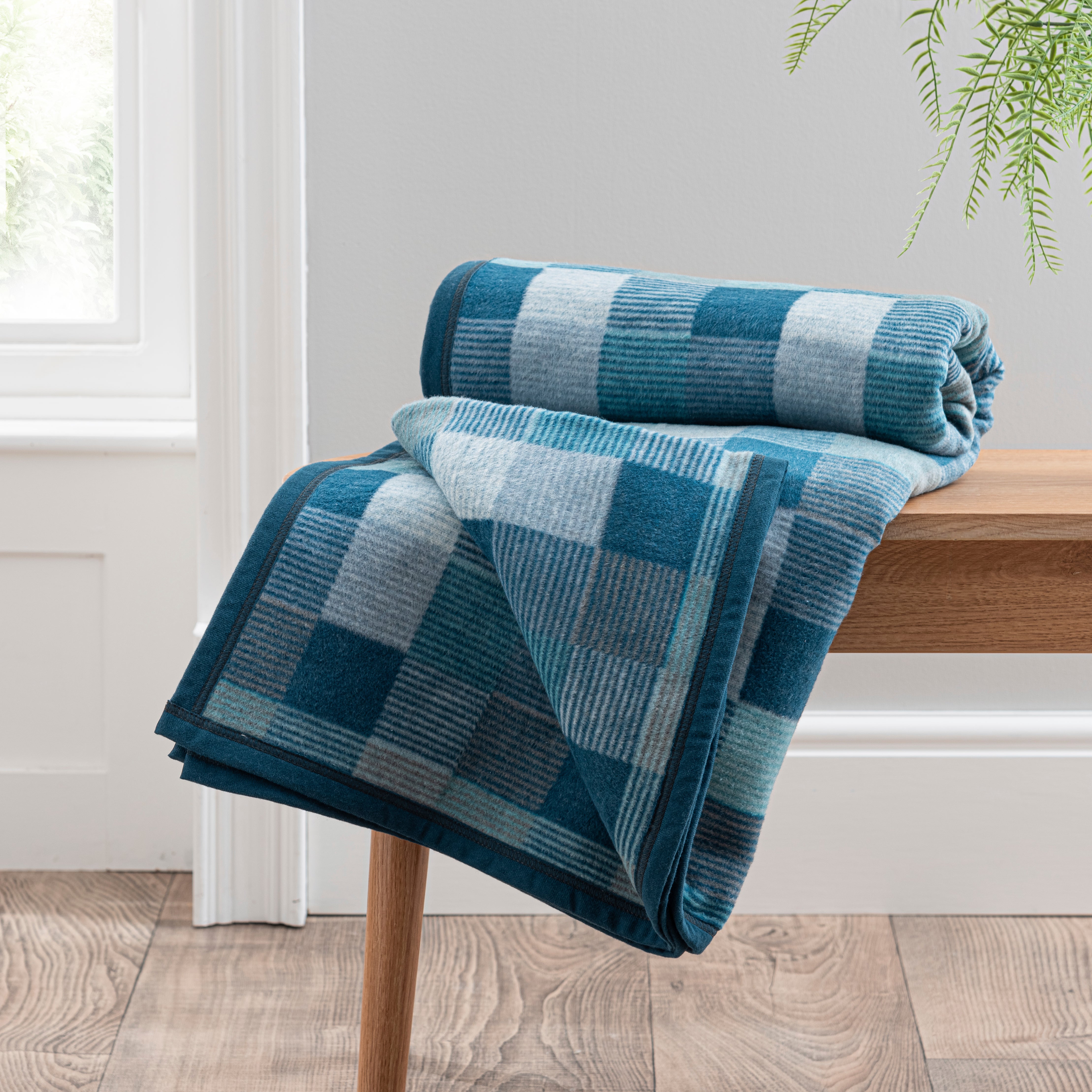 Super Soft Mini Squares Throw Blue