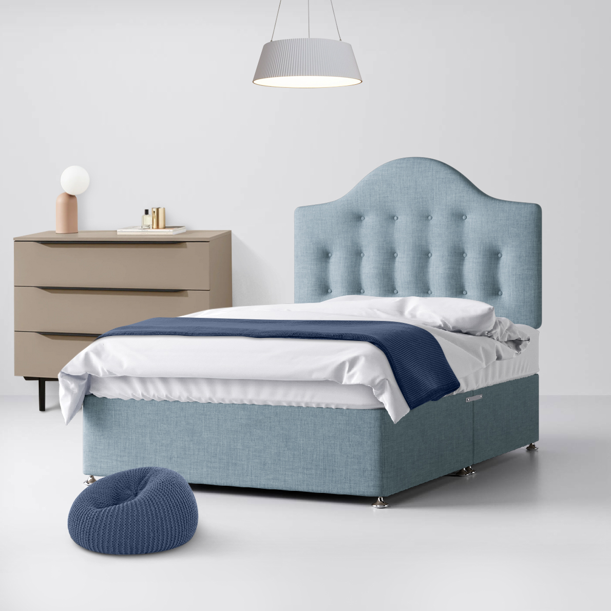 Victor Buttoned Duck Egg Blue Fabric Ottoman Divan Bed - 4ft Small Double