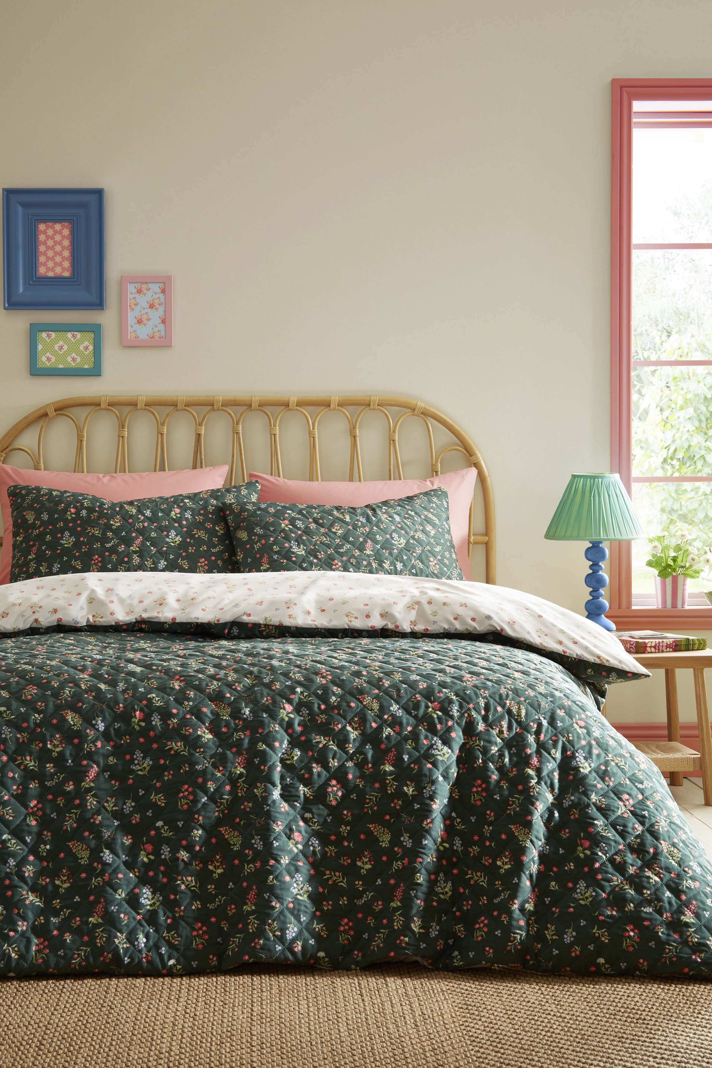 Fusion 'Nelly' Floral Print Textured Finish Duvet Cover Set in Green