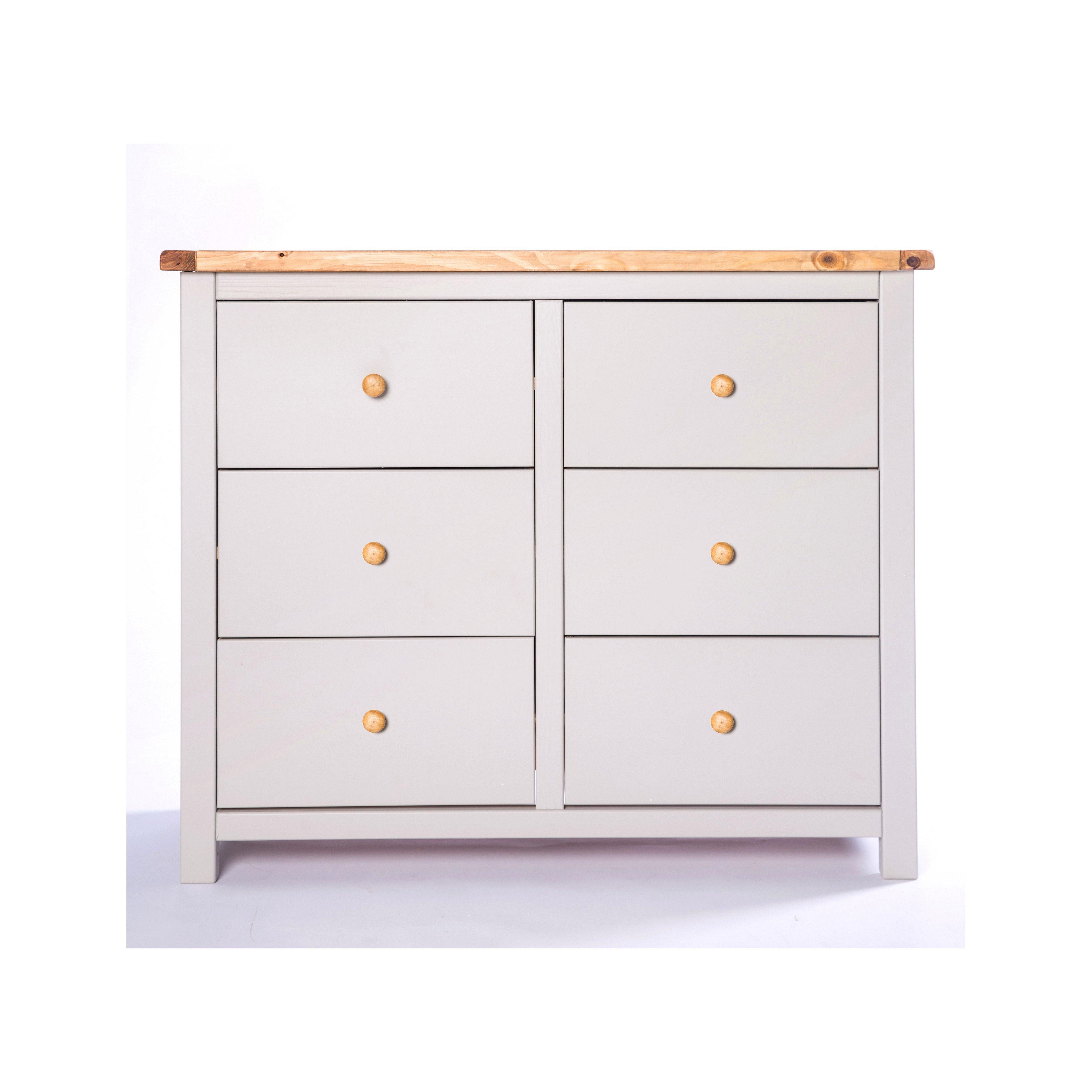 Cabinet Bits Argenta 6 Drawer Chest of Drawers Wood Knob in Light Grey
