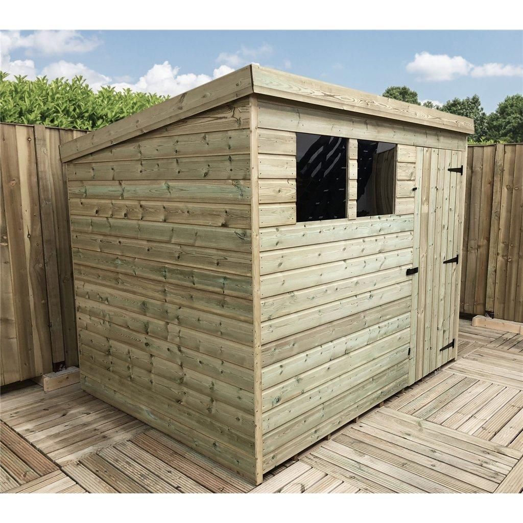 Marlborough 7 x 6 Pressure Treated Pent Garden Shed with Single Door in Natural 3