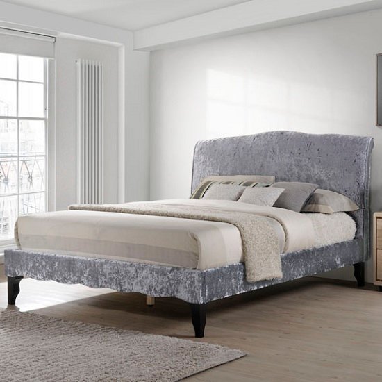 Orbit Fabric Double Bed In Dark Grey Crushed Velvet