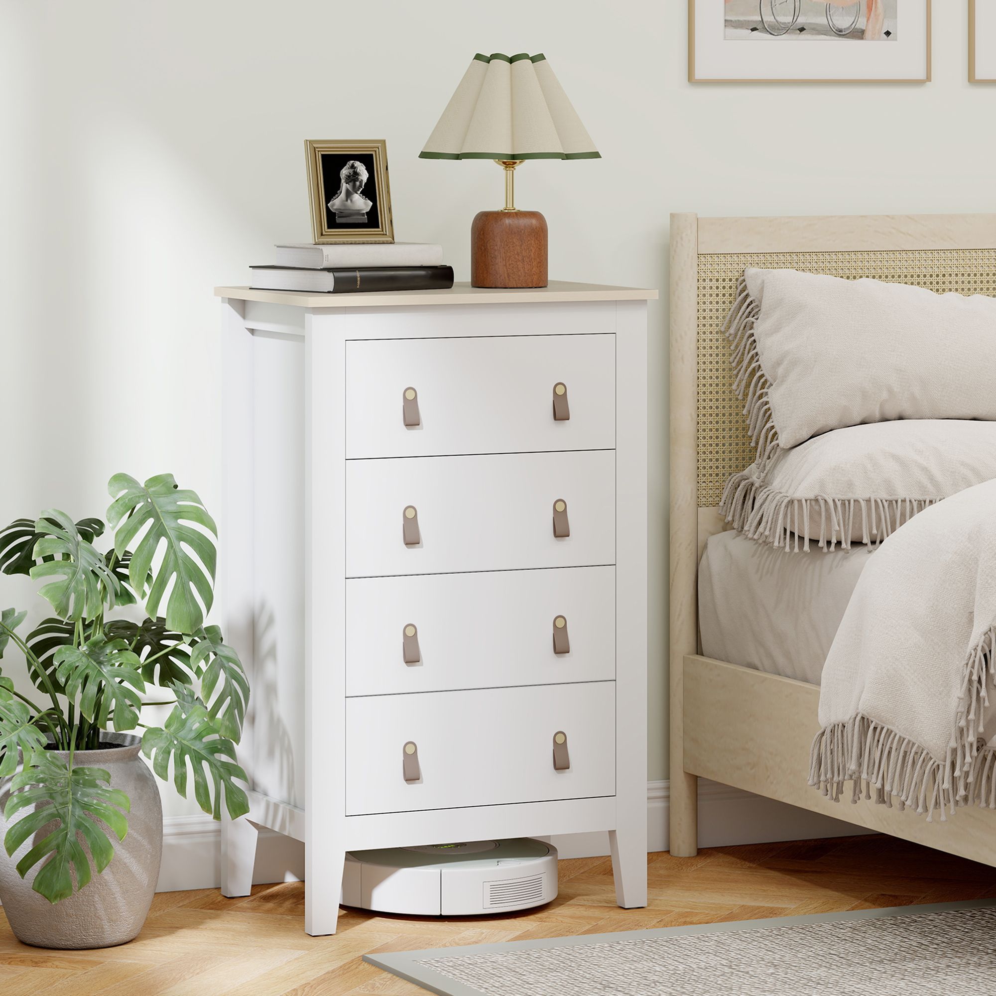 HOMCOM Chest of Drawers, Modern 4 Drawer Dresser in White