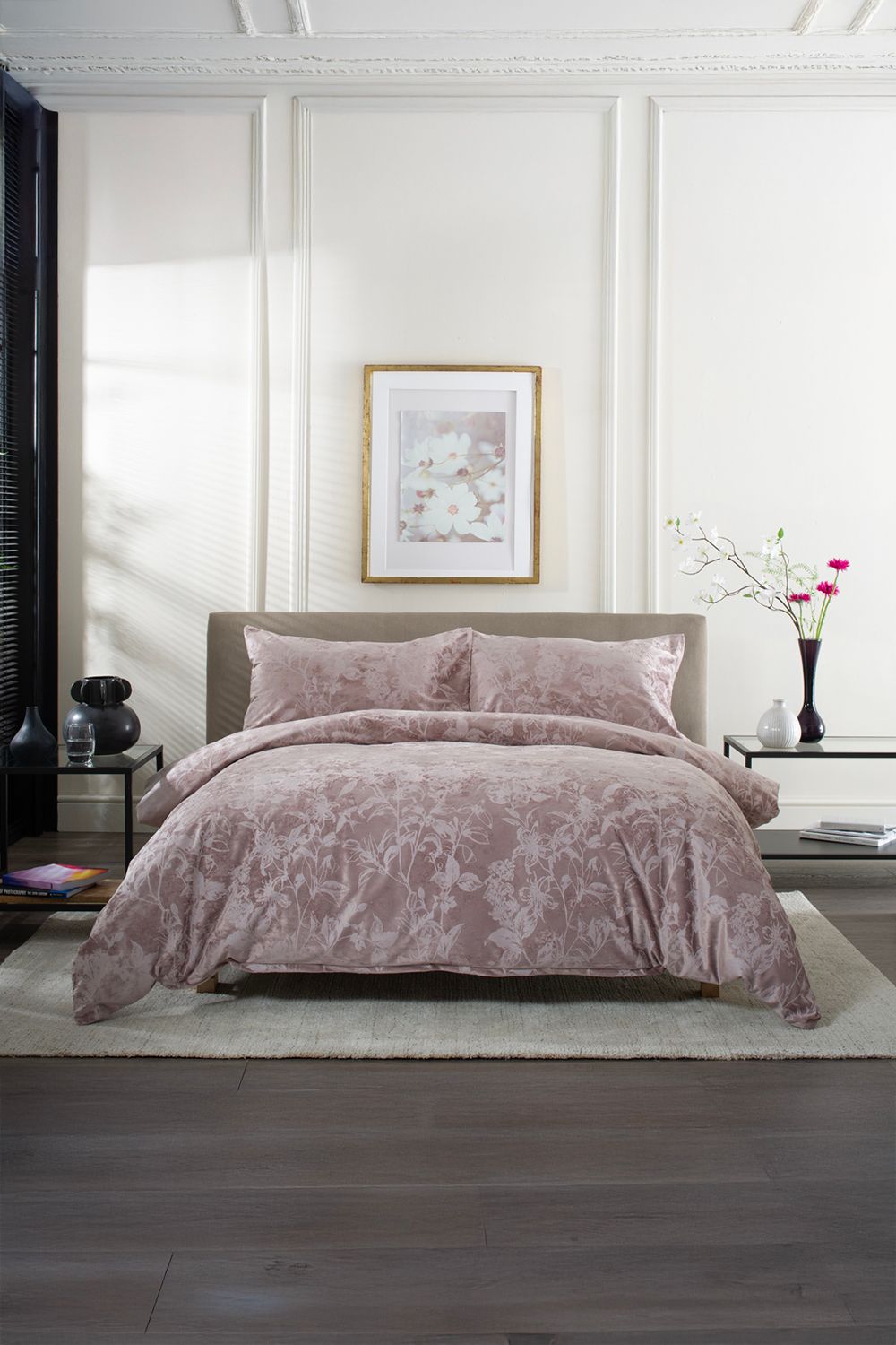 The Lyndon Company Crushed Velvet Chatsworth Printed Duvet Cover Set | Deyongs 1846 in Pink