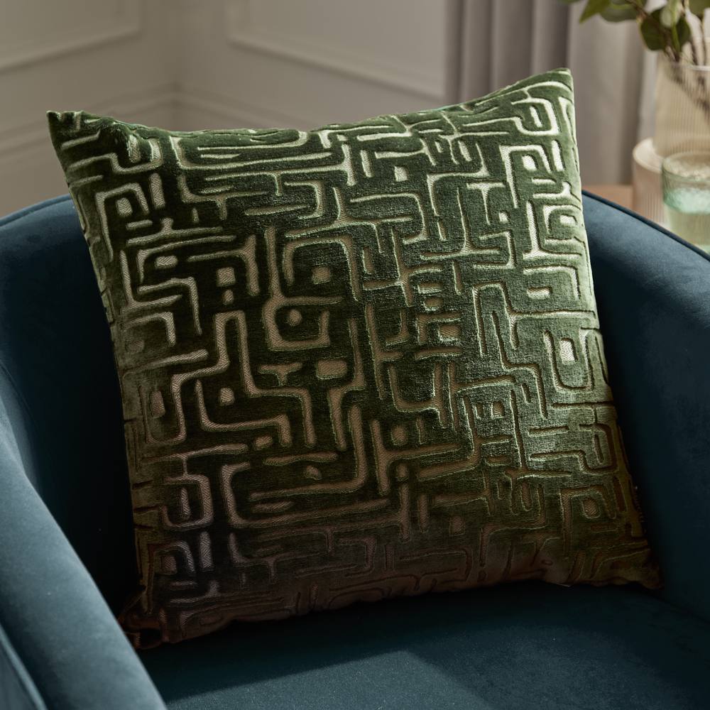 HOEM Soren Cut Velvet Abstract Cushion in Green