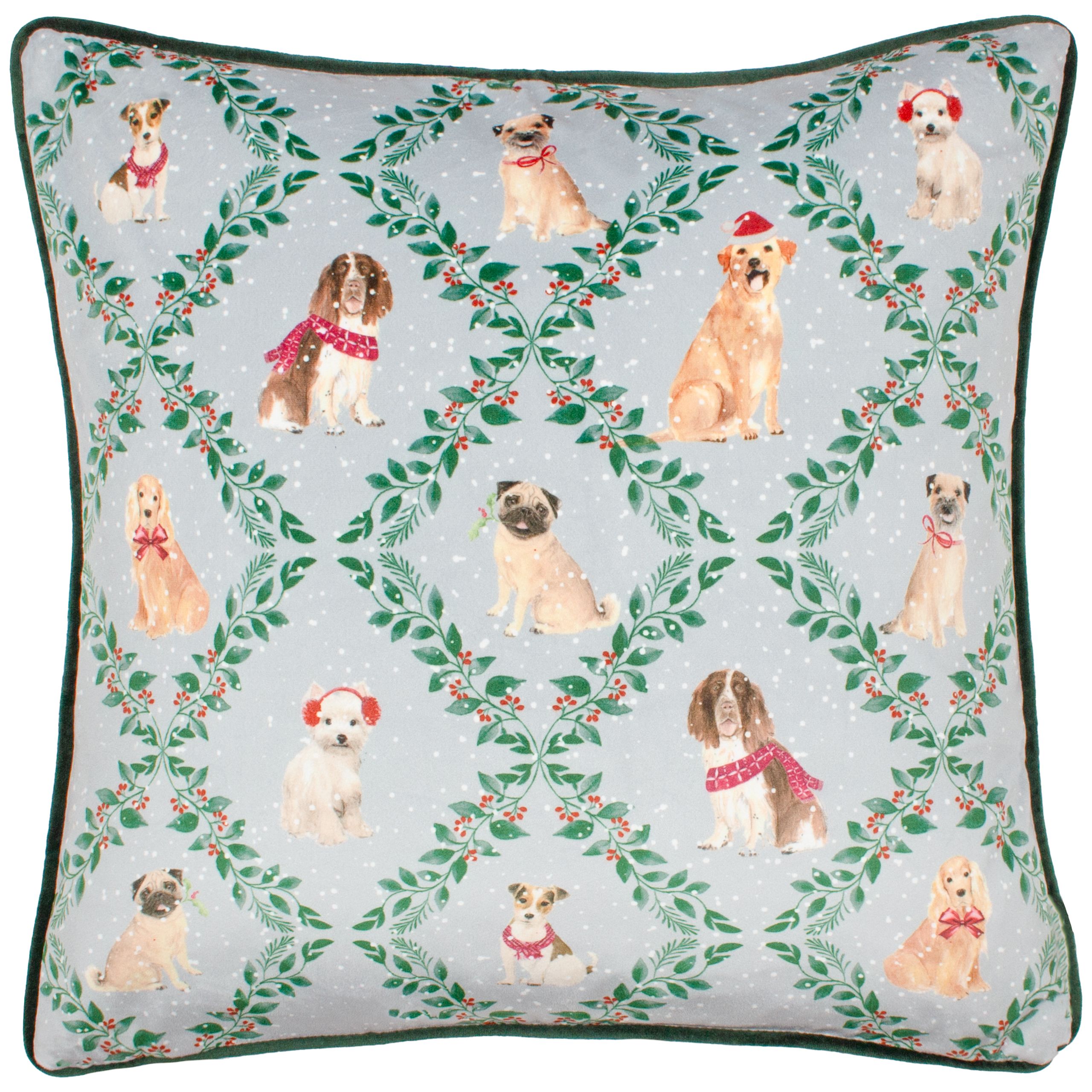 Evans Lichfield Christmas Dog Friends Festive Piped Polyester Filled Cushion