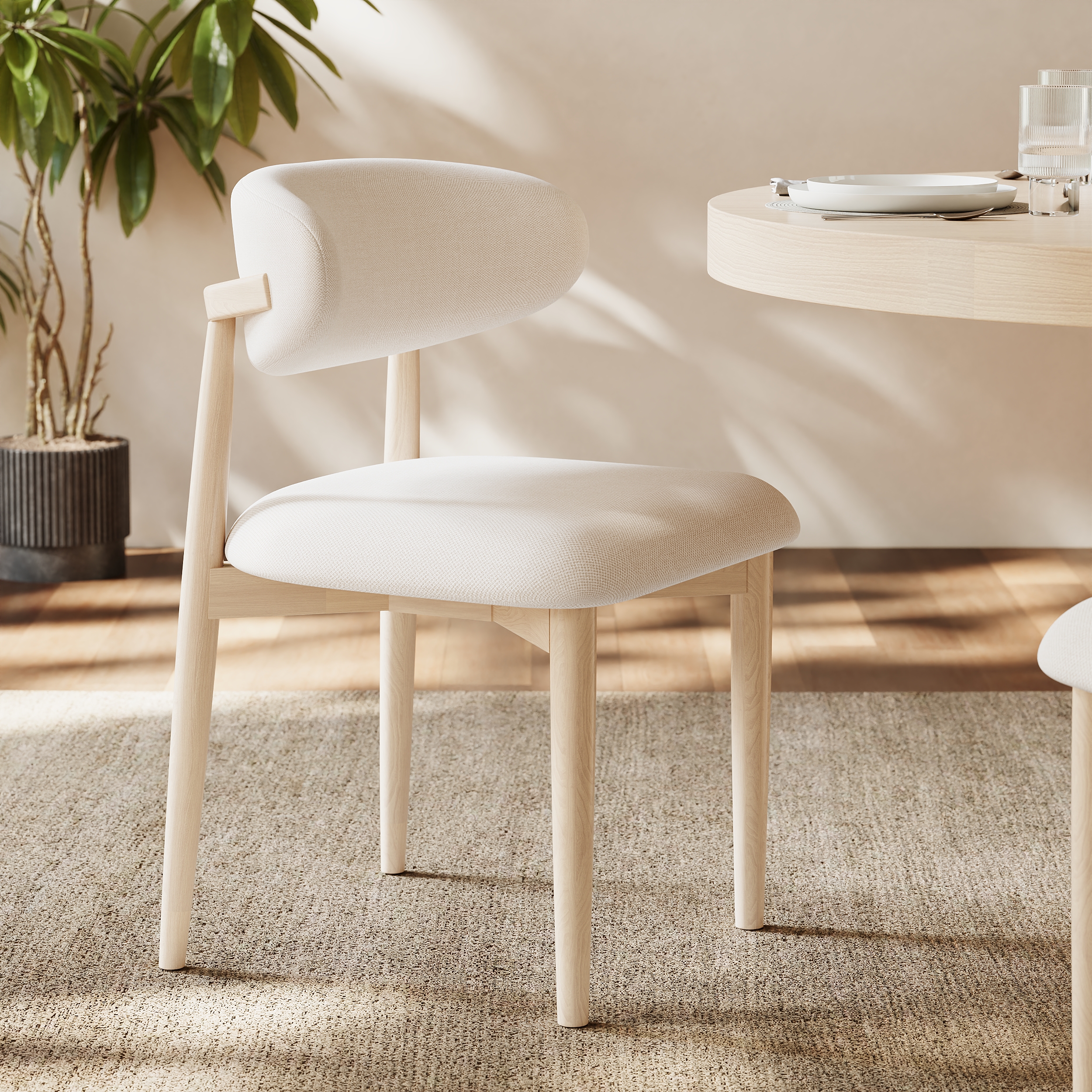 Modern Whitewashed Linen Dining Chair with Rubberwood Legs, 1 Piece