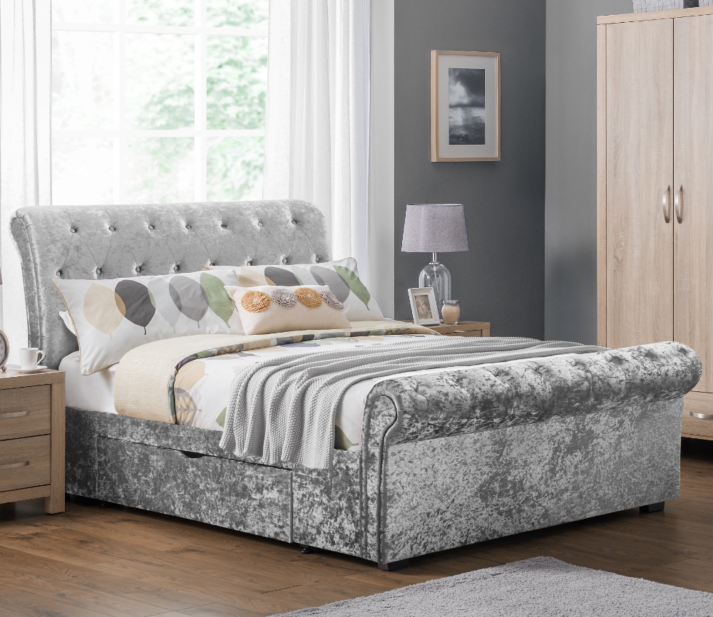 Verona Silver Crushed Velvet 2 Drawer Storage Bed Frame - 4ft6 Double