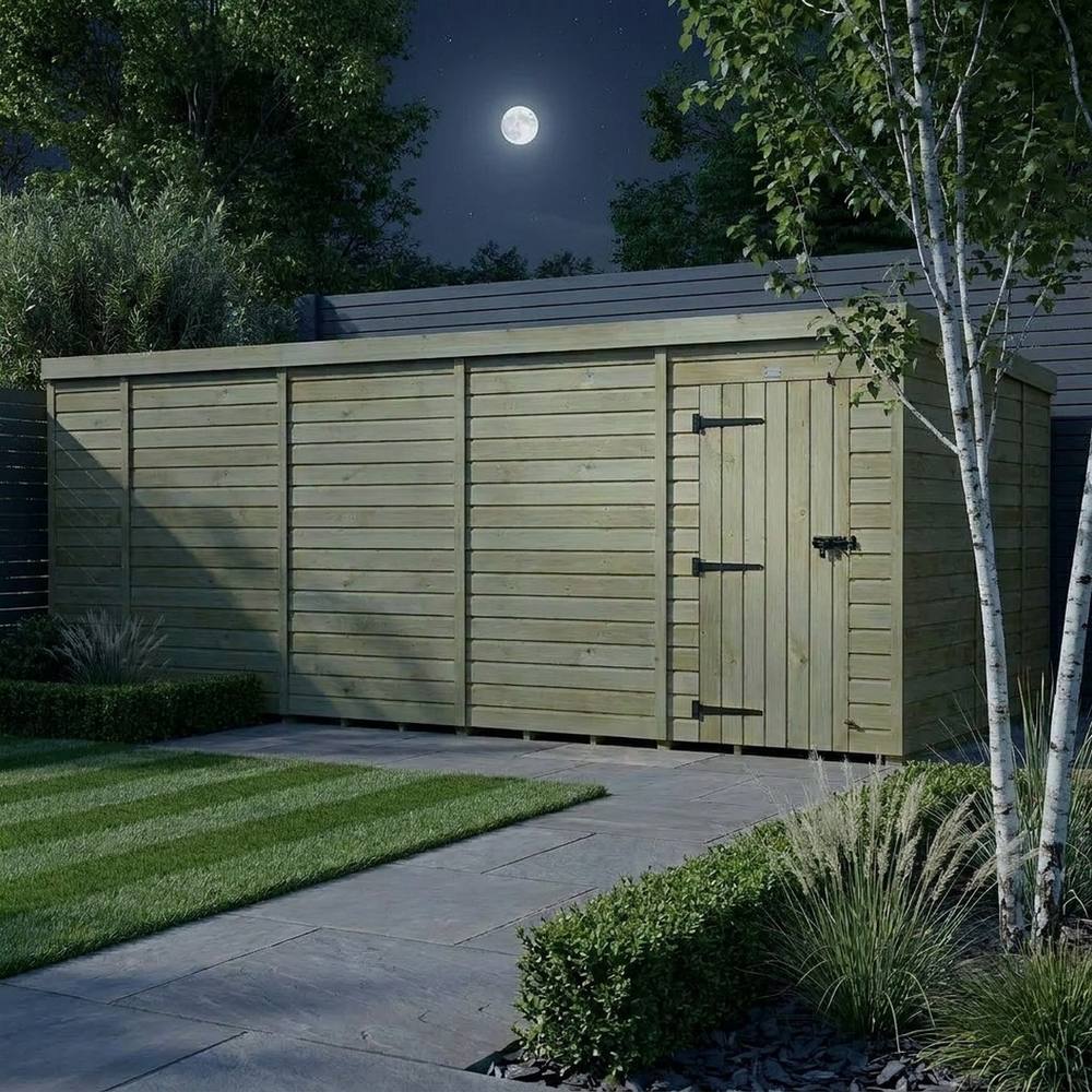 Buttercup Farm 18ft x 9ft Pent Garden Shed Single Door No Windows - Timber in Brown 3