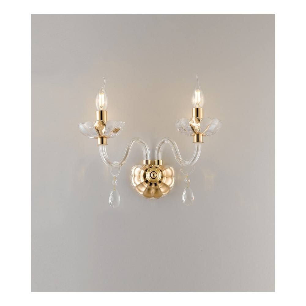 Netlighting RIFLESSO Twin 2 Light Candle Wall Light Gold Crystal 40x35x18cm