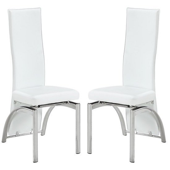 Romeo Dining Chair In White Faux Leather In A Pair