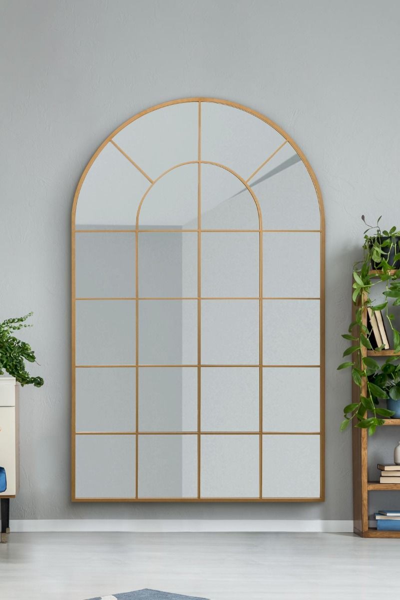 MirrorOutlet Gold Framed Arched Window Leaner/Wall Mirror 75" X 47" (190x120CM)