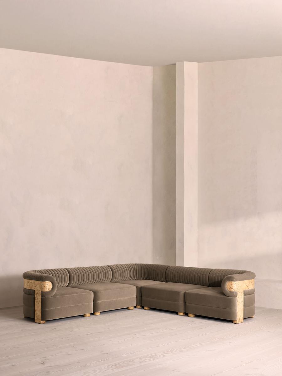 Caleb Modular Corner Sofa, Velvet, Taupe, Blonde Burl