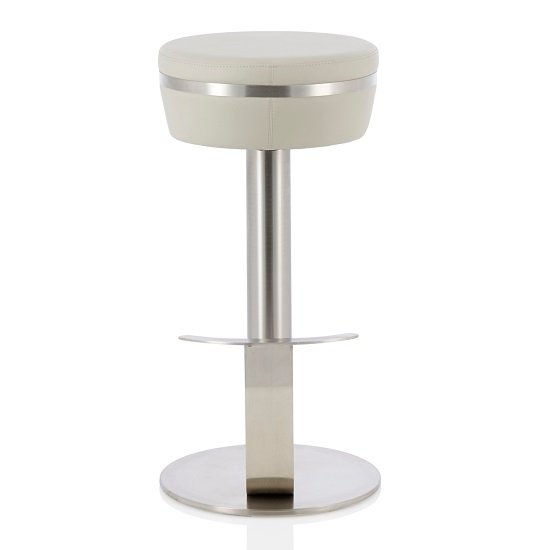 Heston Bar Stool In Grey Faux Leather With Stainless Steel Base