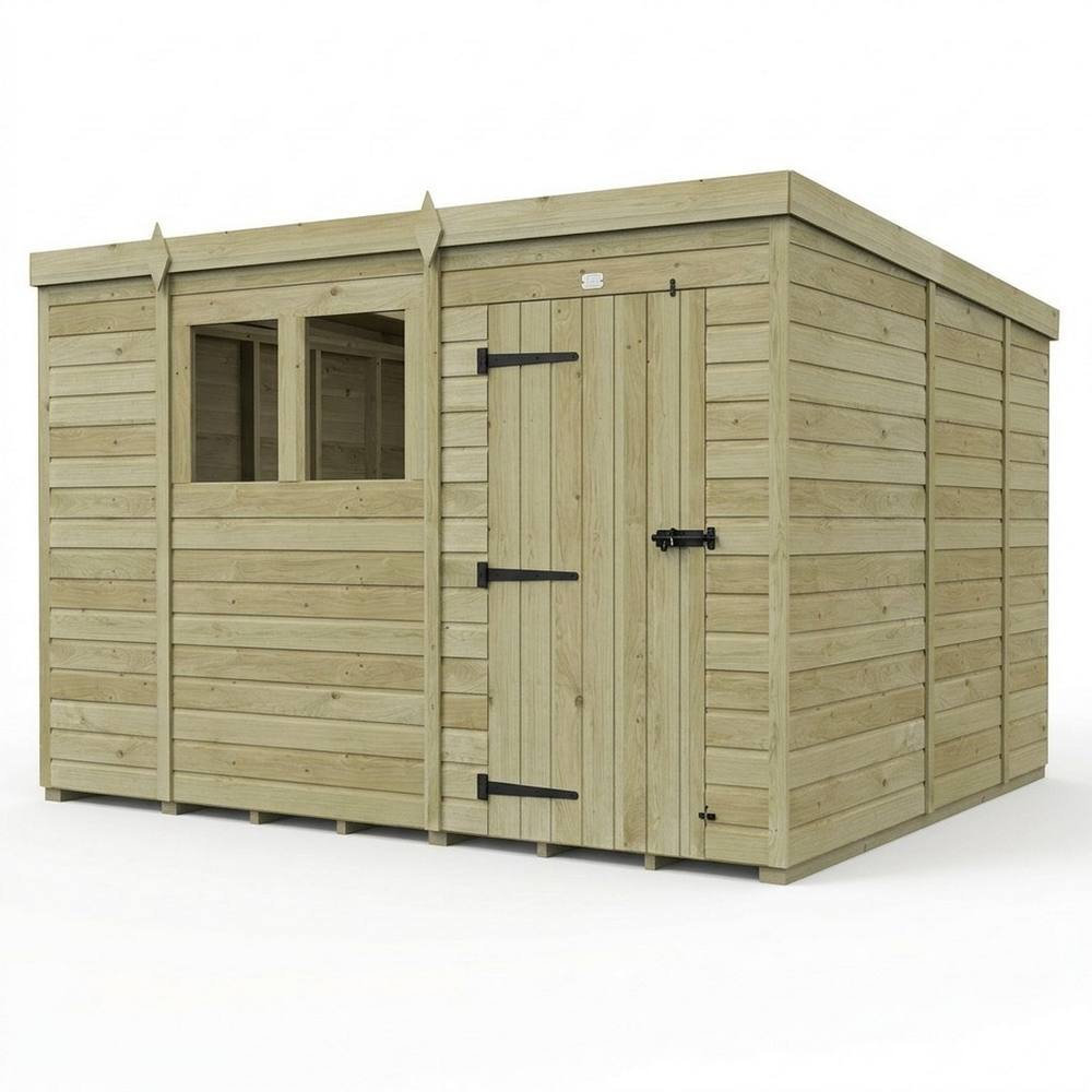 Buttercup Farm 10ft x 9ft Pent Garden Shed Single Door With Windows - Timber in Brown
