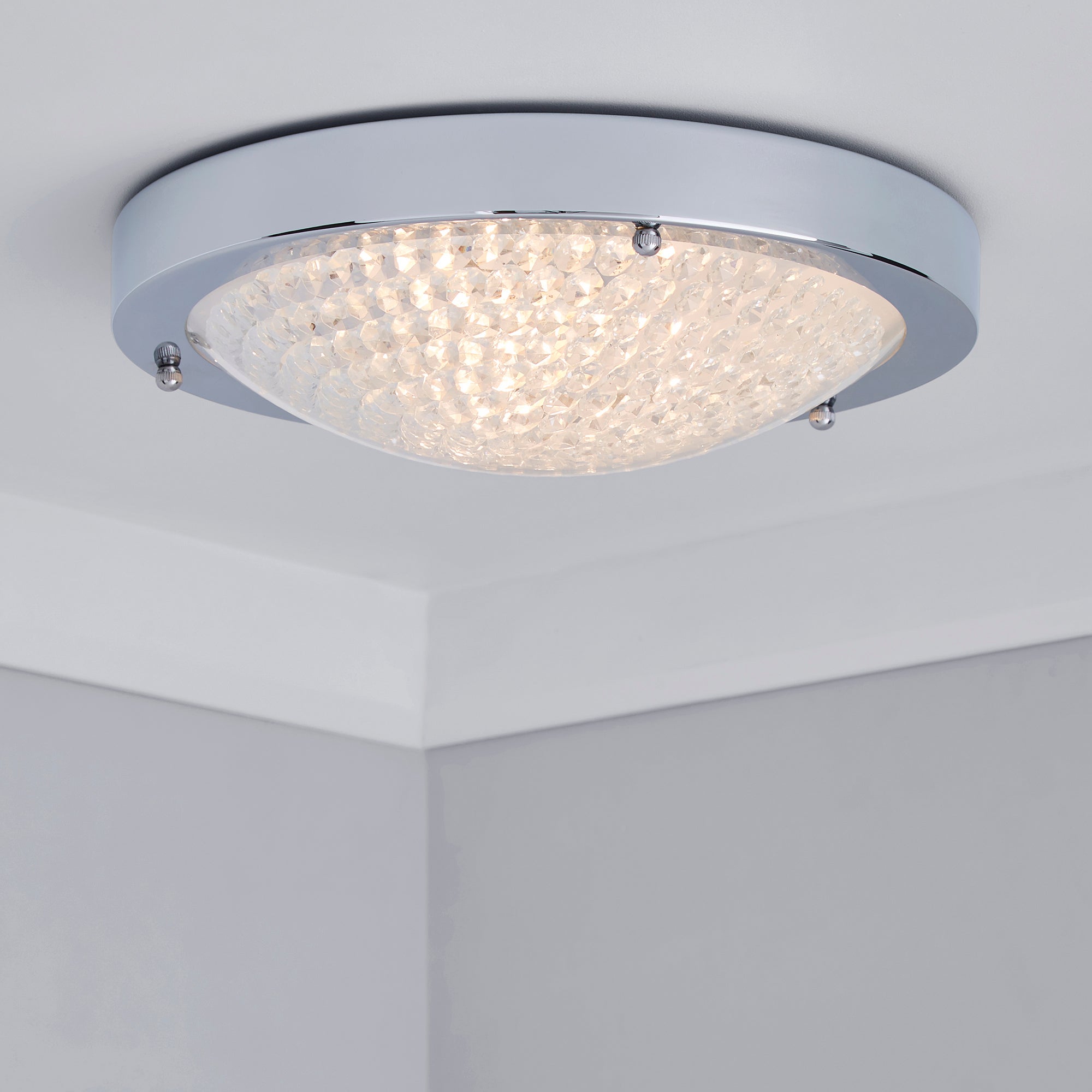 Aegean Crystal Bathroom Flush Ceiling Fitting Clear and Chrome