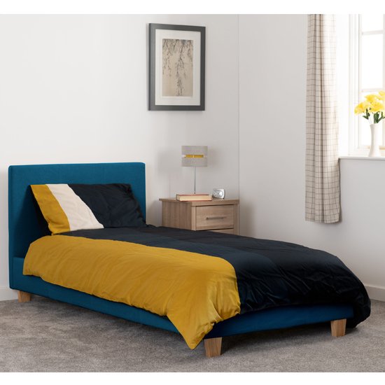 Prado Fabric Upholstered Single Bed In Petrol Blue