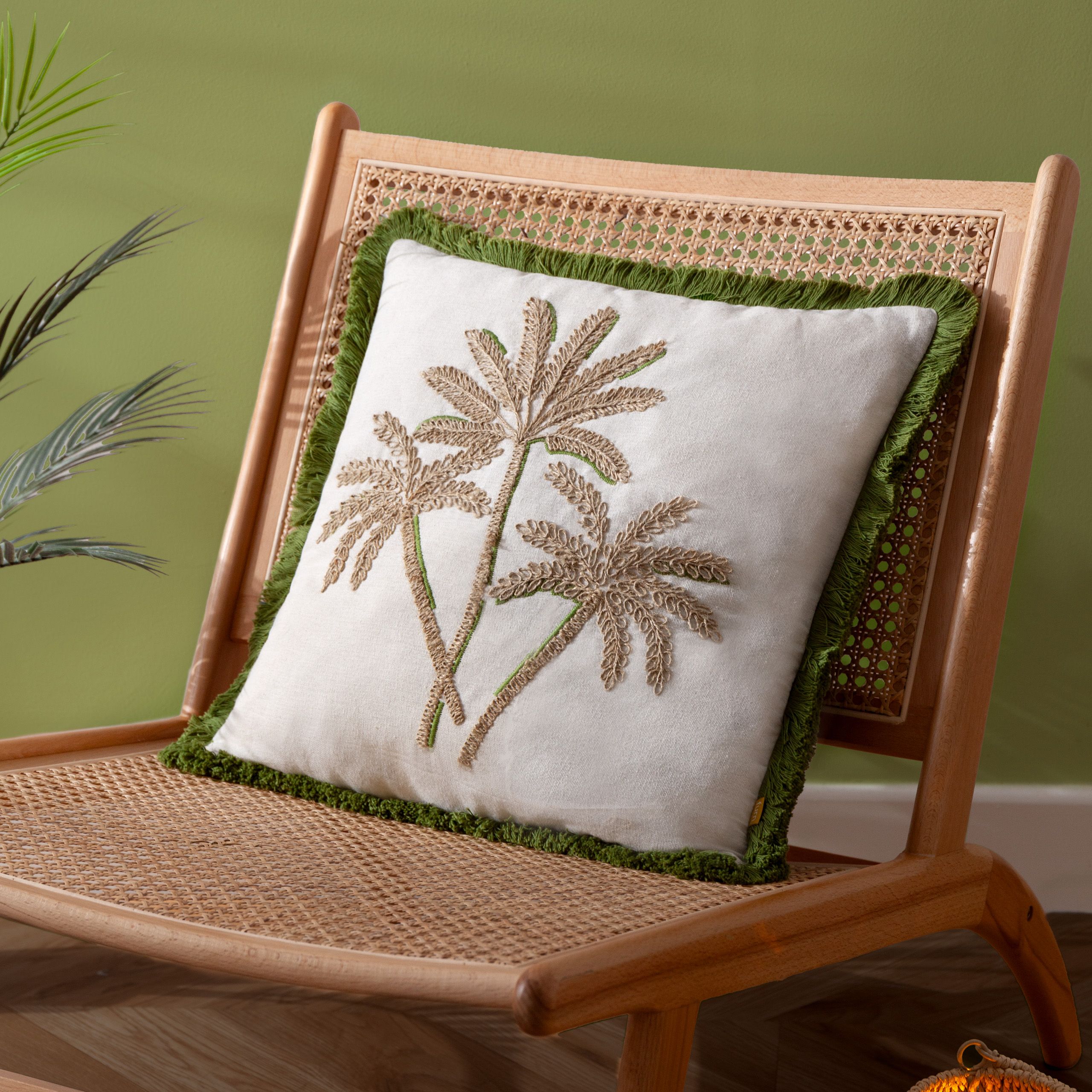 Furn Palm Embroidered Cushion in Green