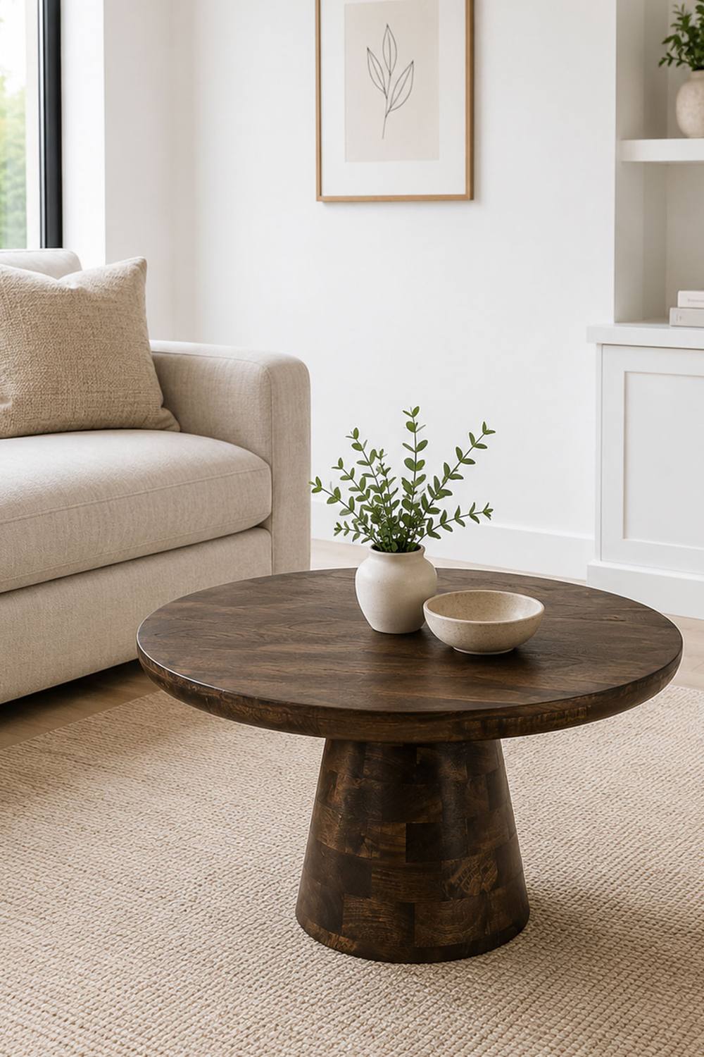 IH Design Bathwick Dark Mango Wood Round Coffee Table 80cm in Brown