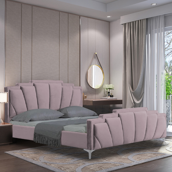 Lanier Plush Velvet Single Bed In Pink