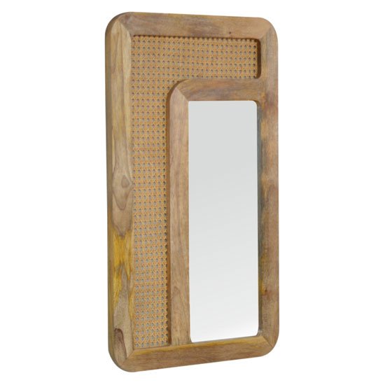Debby Wall Bedroom Mirror In Oak Ish Rattan Design Frame