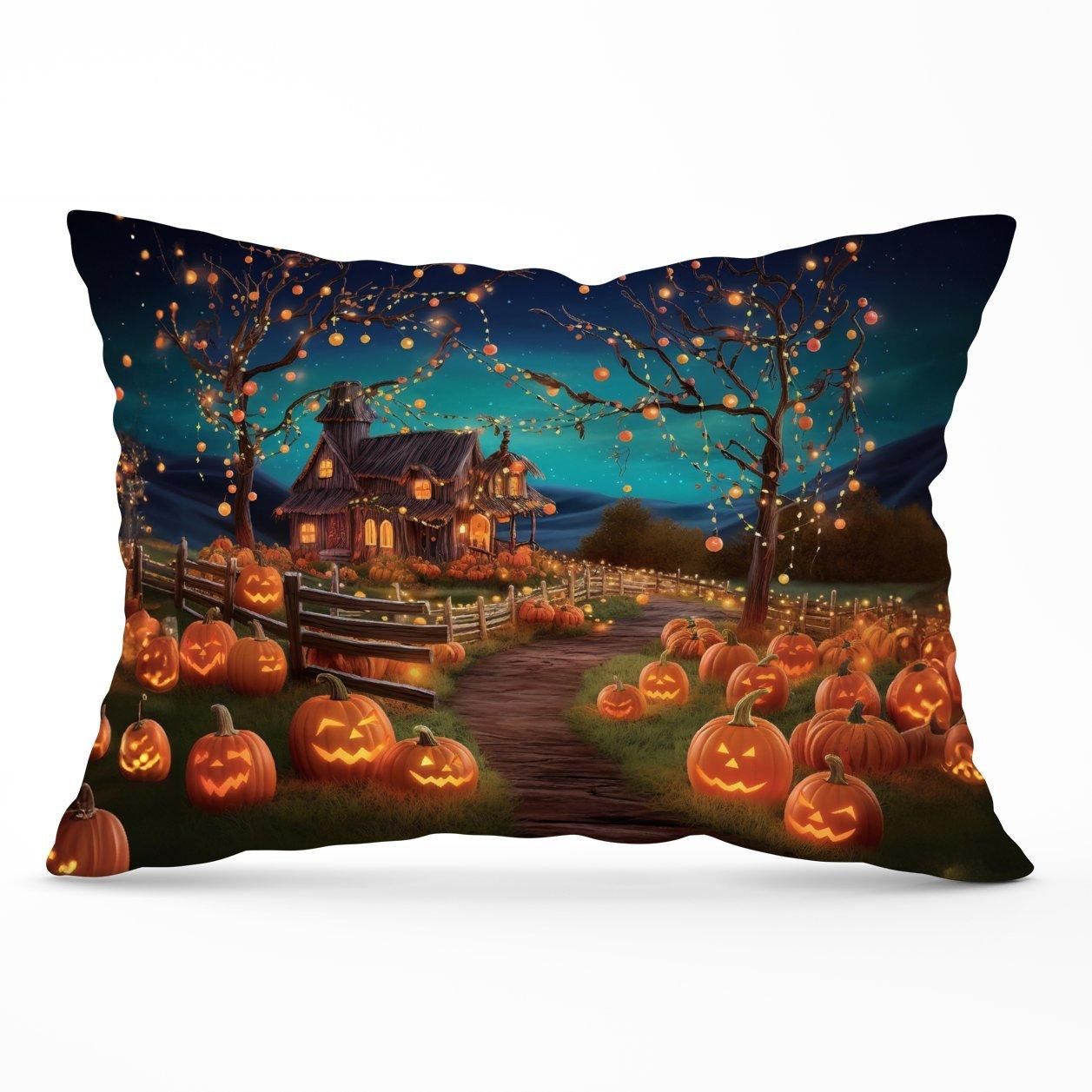 Warren Reed - Designer Enchanted Hallowen Pumpkin Patch Cushions in Orange