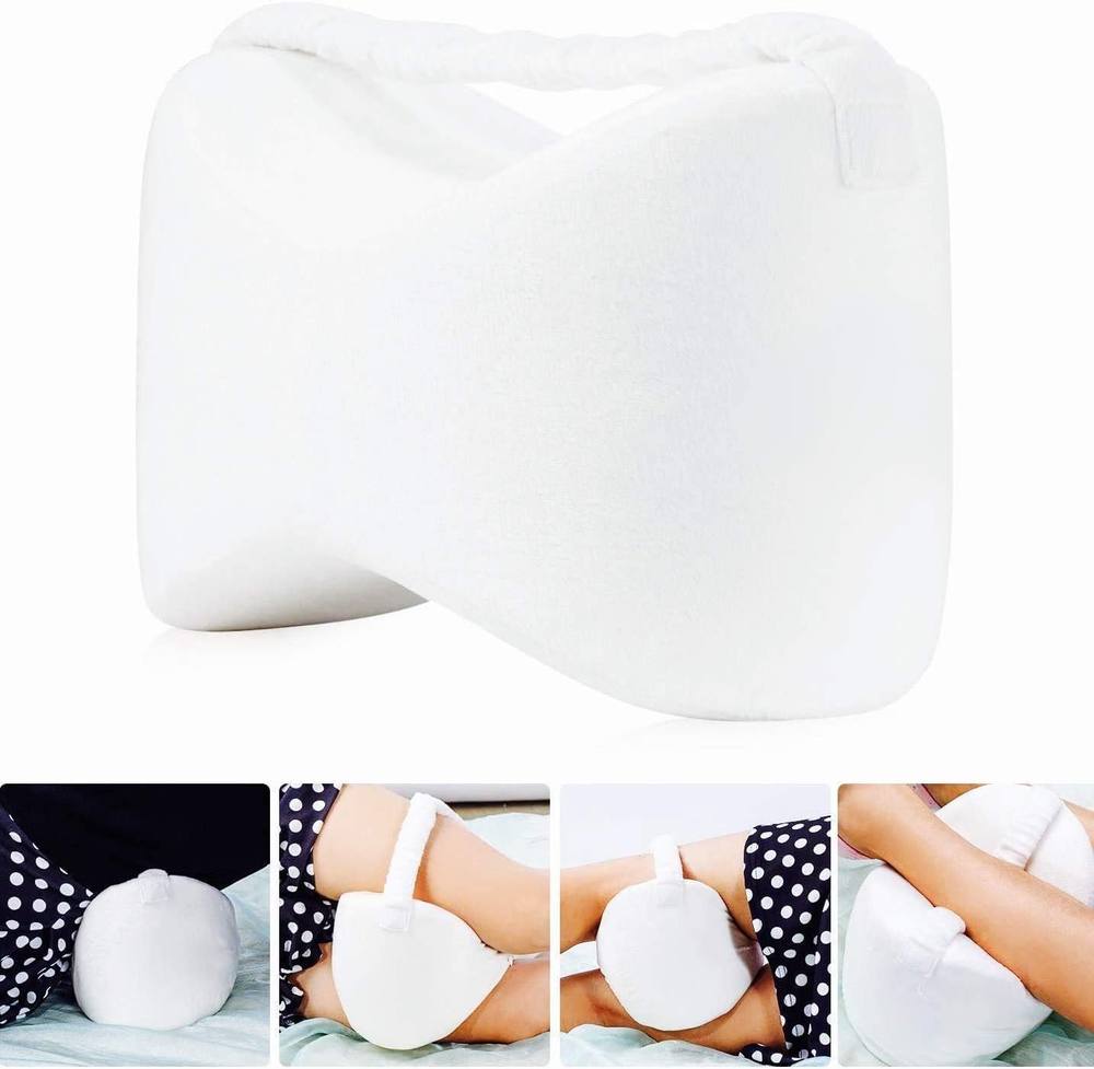 MANTRARAJ Comfort Therapy Knee Pillows Memory Foam Leg Pillow with Elastic Strap in White