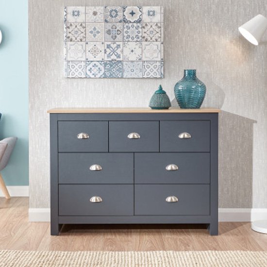 Valencia Wooden Chest Of Drawers Wide In Salte Blue And Oak