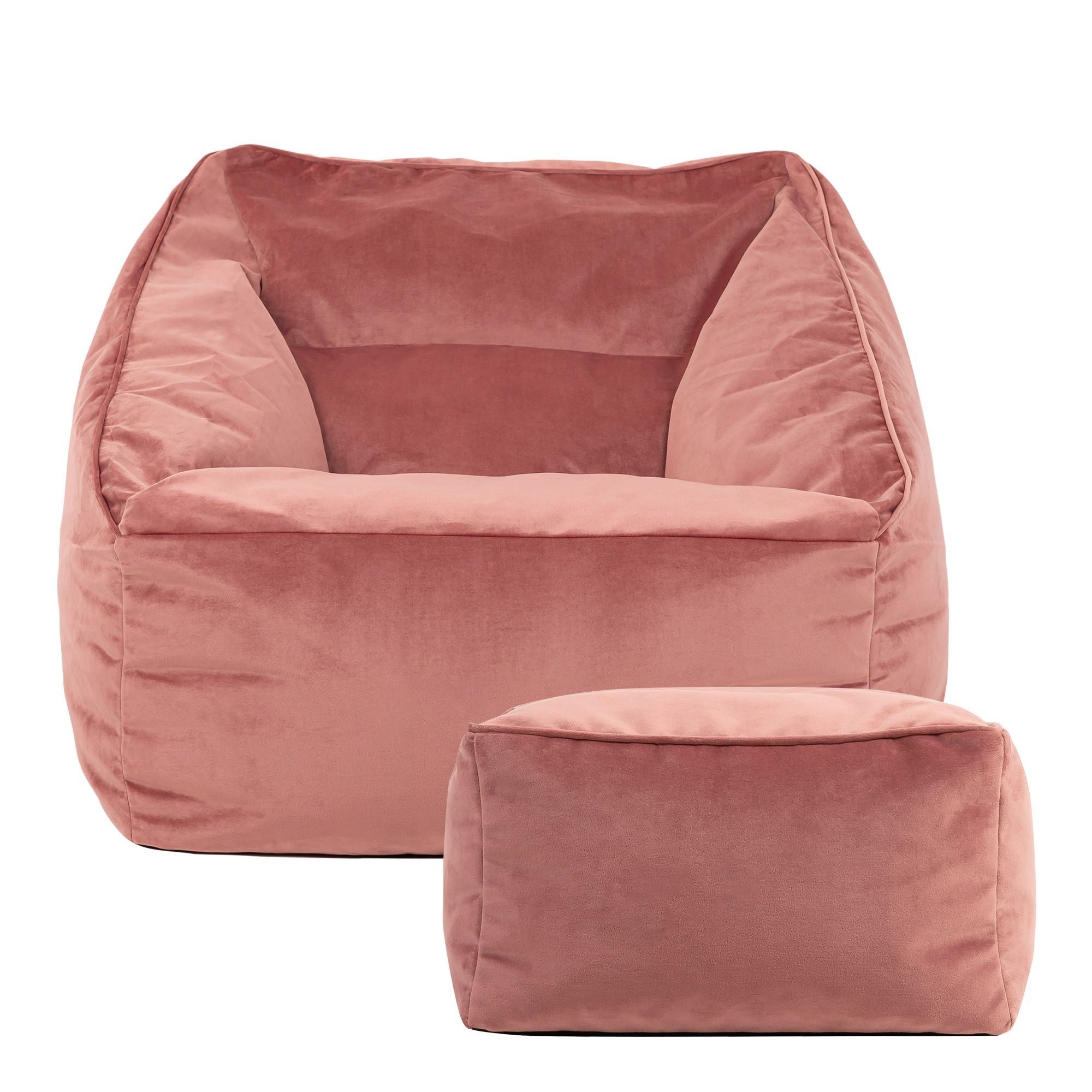 icon Natalia Velvet Adults Bean Bag Armchair & Pouffe, Large Beanbag & Footstool Olive Green in Light Pink