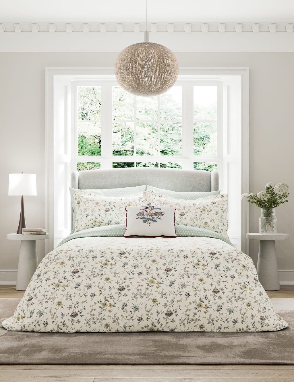 V&A Pure Cotton Flora Bedding Set Duck Egg