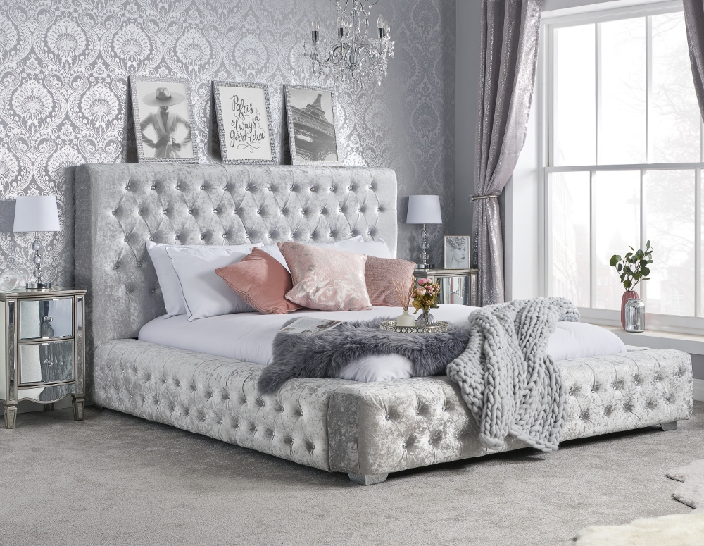 Grande Steel Crushed Velvet Fabric Bed Frame - 4ft6 Double