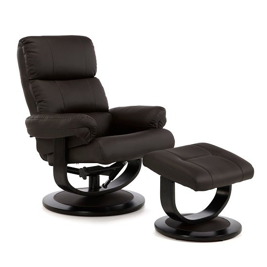Darwin Recliner Chair In Brown Faux Leather With Footstool