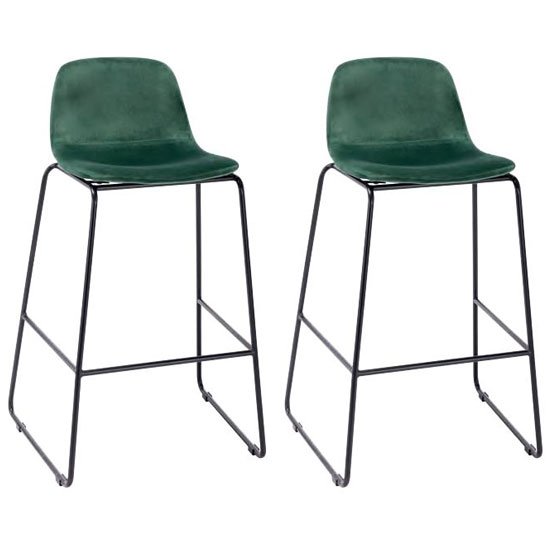Emporia Green Velvet Bar Stools With Metal Legs In A Pair